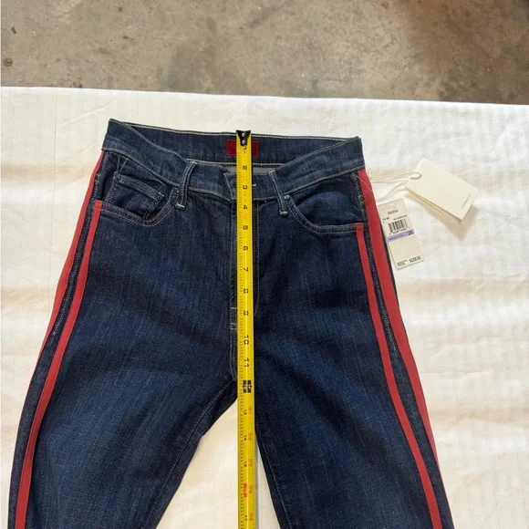NWT MOTHER Insider Crop Step Fray Dark Blue Cropped‎ Jeans with Red Accents - Picture 14 of 16